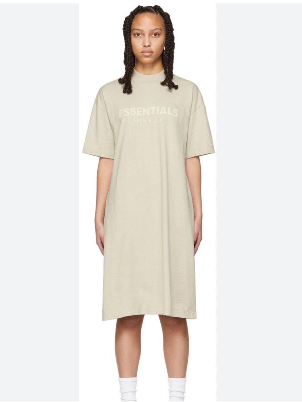 Fear of God essentials oversized t shirt dress M beige cotton streetwear pockets